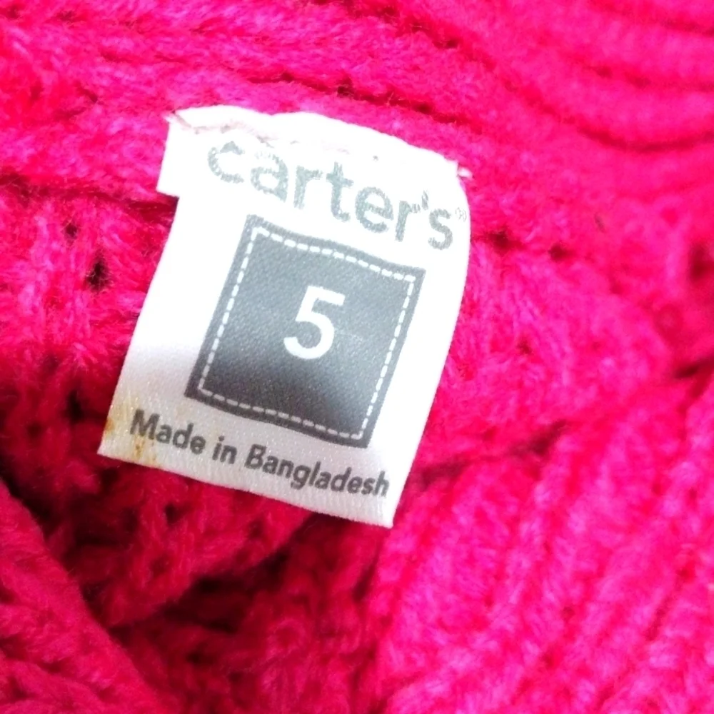 Carter's Girl’s Pink Sweater Long Sleeves, 2 pockets 3 Big Buttons, Kids Size 5